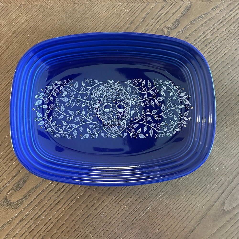 Fiesta Skull and Vine Twilight Blue Rectangular Platter 12 Inch Serving Tray